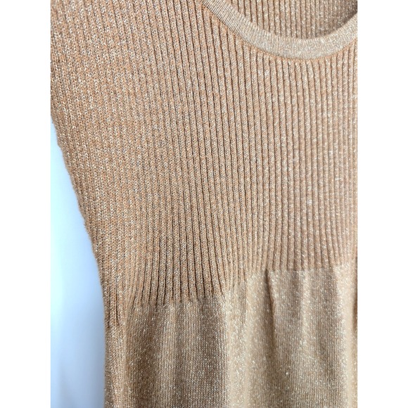 VTG Y2K Charlotte Russe Gold Metallic Babydoll Ribbed Balloon Sleeve Knit Top L - Picture 8 of 15